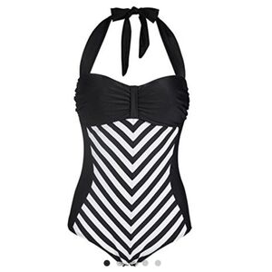 La Plage Slimming Swimwear 3X White & Black Pinup Style